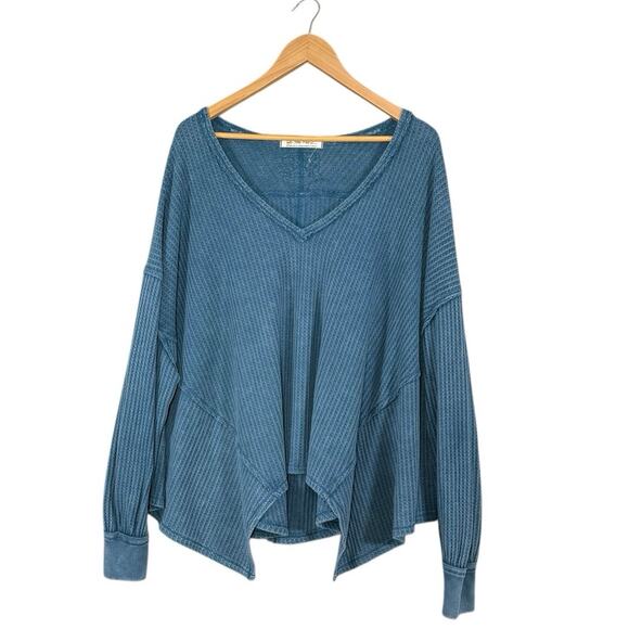 We The Free Oversized Waffle Knit Top | Slouchy V-Neck Long Sleeve Boho Boxy | M - Picture 6 of 11